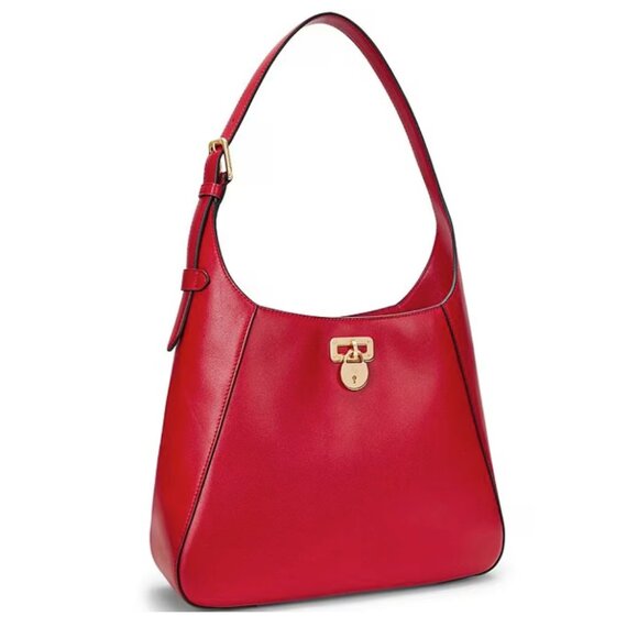 Lauren Ralph Lauren Red Tanner Large Leather Padlock Shoulder Bag - Picture 7 of 7